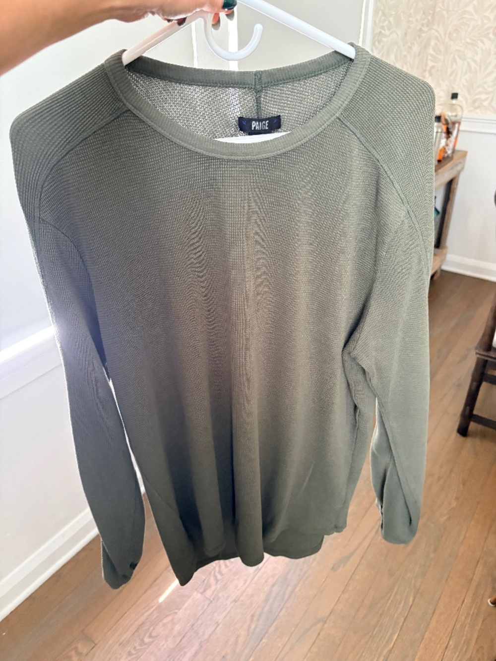 PAIGE Men’s Olive Green Waffle Knit Long Sleeve Shirt – Size Medium